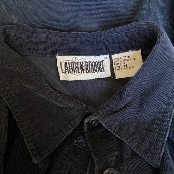 Navy Corduroy Long Sleeve Button Down with Floral Detail - Picture 6 of 6